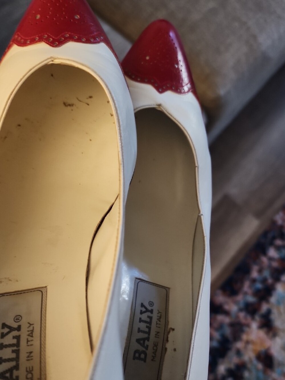 Vintage Bally Leather Spectator Pumps Red Cream Heels - Picture 7 of 7